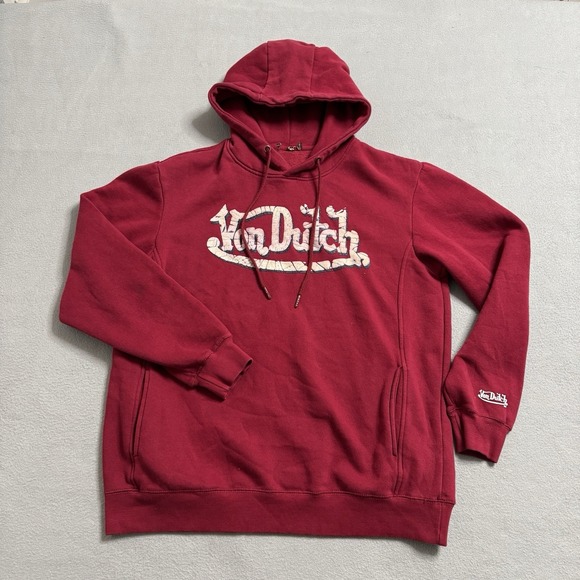 Von Dutch Other - Von Dutch Hoodie Mens Large Red Skull Graphic Streetwear Pullover Grunge Skate
